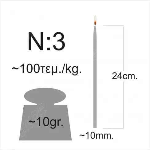 Αγνά Εκκλησιαστικά Κεριά Μέλισσας Ν.3 1kg