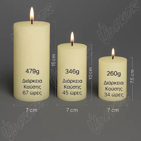Κερί Κορμός Ρουστίκ Σ. Μήλο Ø7cm – Σετ 3 Αρωματικά Κυλινδρικά Κεριά (Ύψη 7,5 / 10 / 15cm)